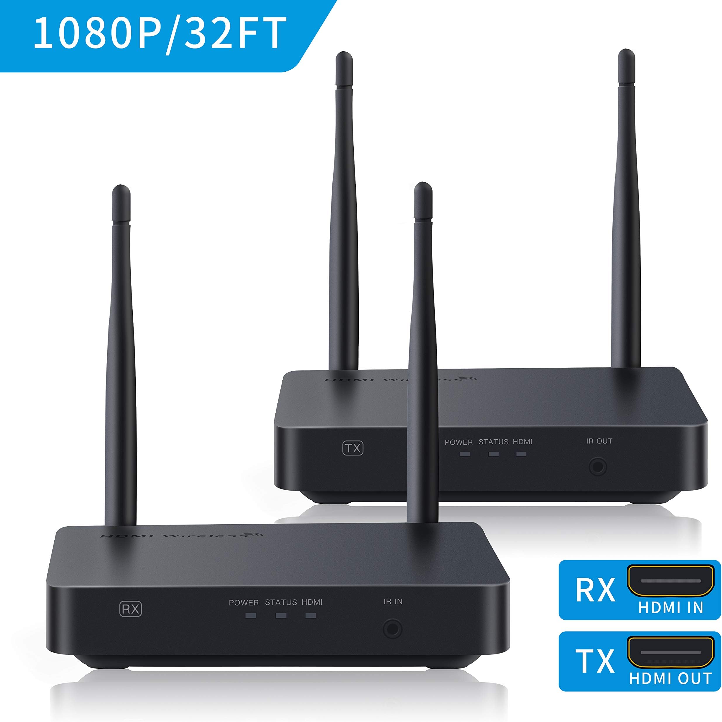 corprit 328 Feet 1080P Wireless HDMI Extender (Transmitter + Receiver), Transmitting Video 1080P HD HDMI 3D & Digital Audio Cable for Laptop, PC, Netflix, YouTube, PS4 HDTV/Projector