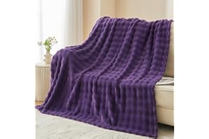 NEWCOSPLAY Throw Blanket for Couch Purple Super Soft Flannel Fleece 3D Bubble Lightweight Bed Blanket All Season Use (Purple,