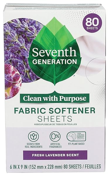 SEVENTH GENERATION, FABRIC SOFTENER SHEETS LAVENDER, 80 COUNT