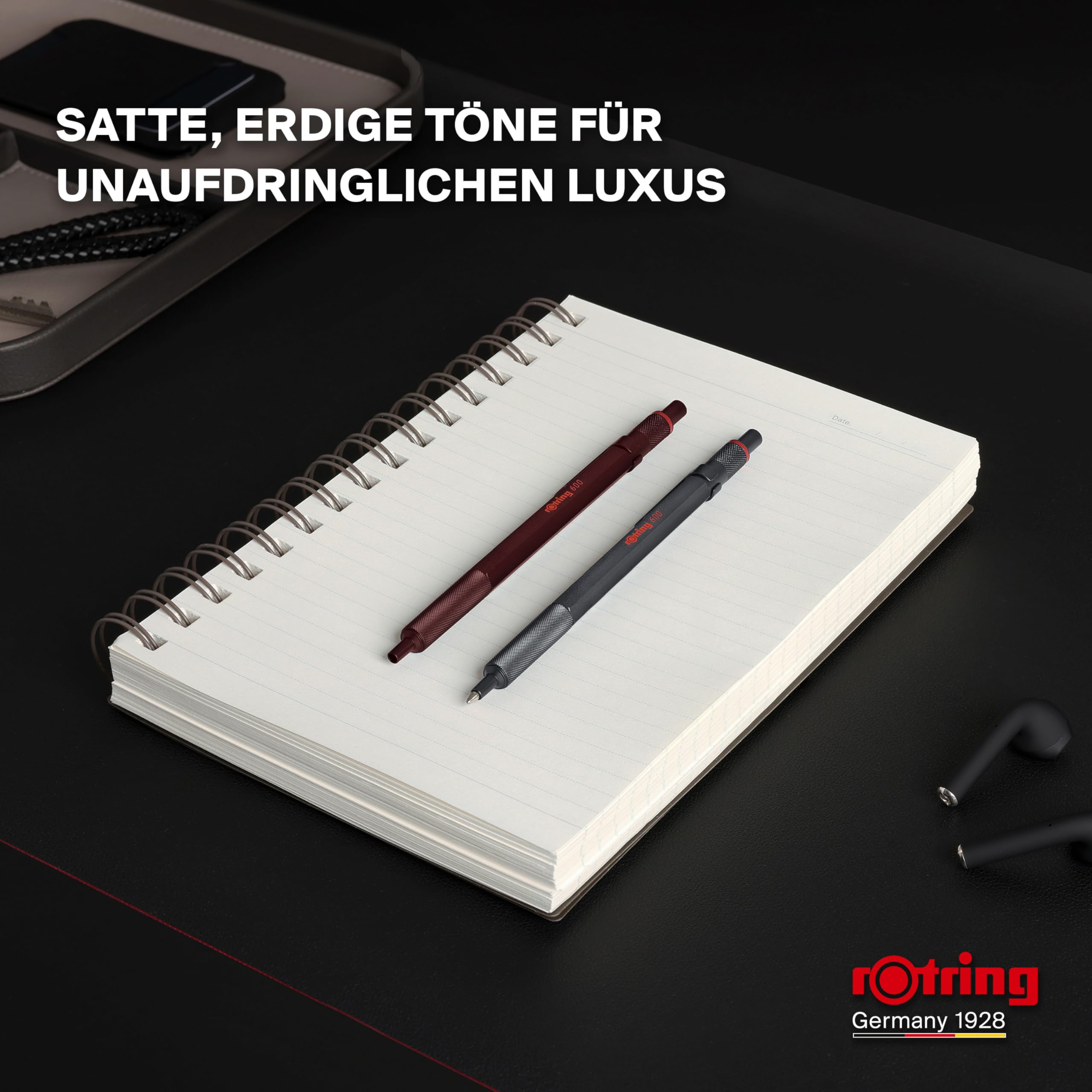rOtring 600 Kugelschreiber | Mittlere Spitze | Schwarze Tinte | Stift mit Vollmetallschaft | Schokoladenbraun | Rutschfeste, gerändelte Griffzone und Sechskantschaft | Nachfüllbar 8