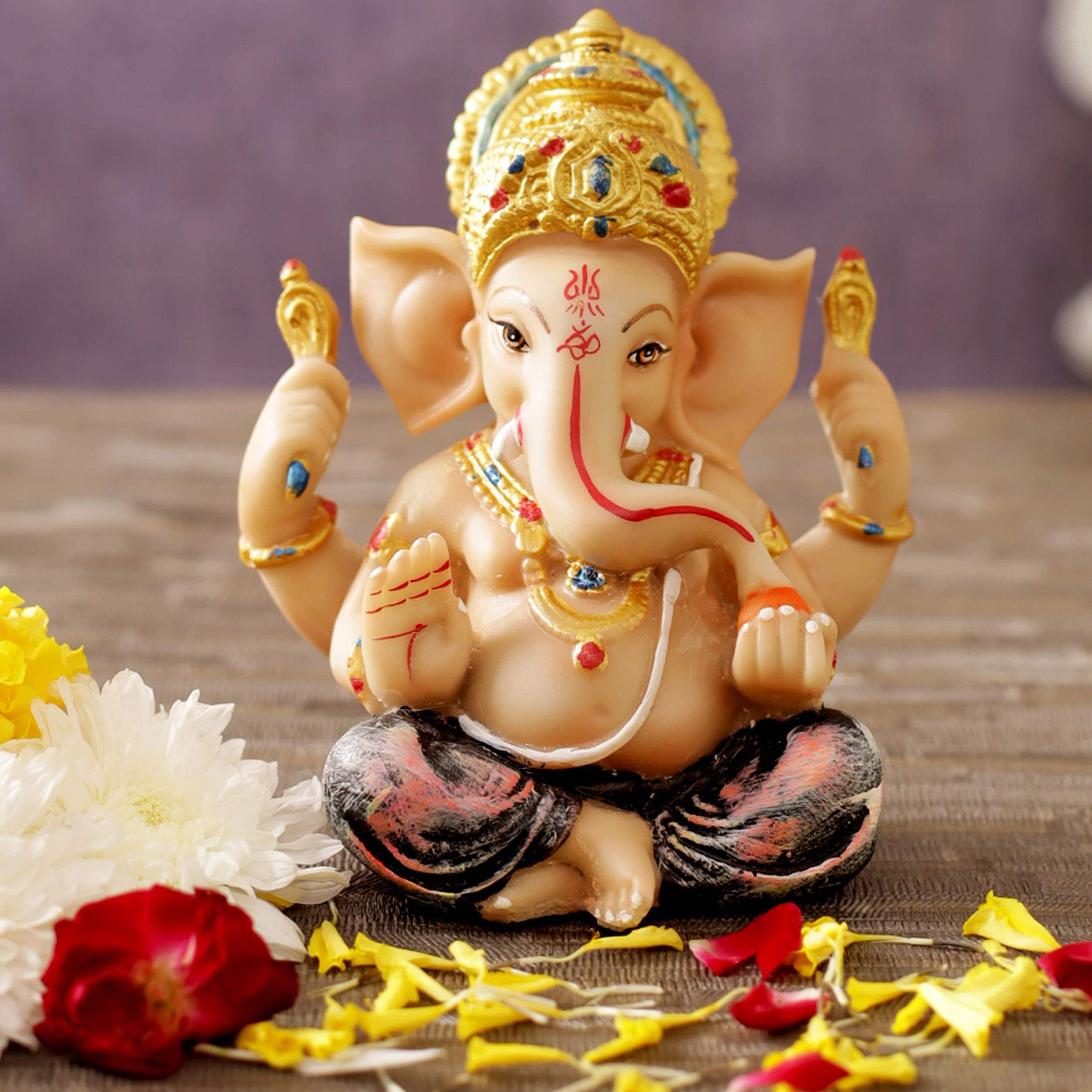 TIED RIBBONS Ganesh Statue for Car Dashboard | Resin, Golden | 5.1 inch | Ganesha Idol for Home, Office, Desk, Pooja | Diwali Decorations for House | Indian God Idol Return Gifts | Ganesh Chaturthi