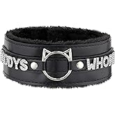 ADEMISHIA Handmade Collar Choker Necklace for Women – Cat Ear O-Ring Punk Goth Letter Choker,Black/Pink Furry Alt Fashion Jewelry