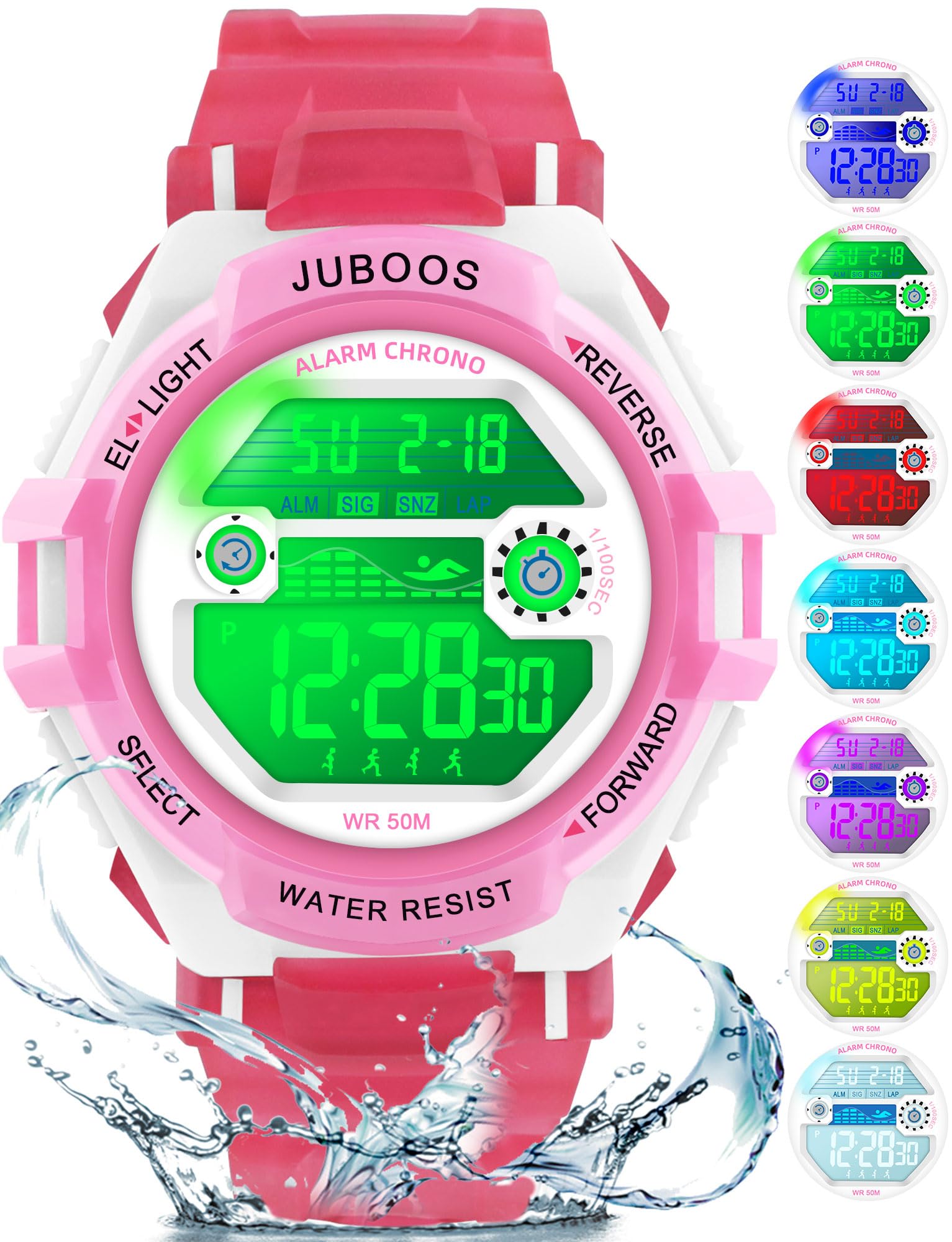 Photo 1 of Juboos Kids Digital Watch for Boys Girls 5-18, 7 Colors LED Light Kids Sports Outdoor Wristwatch, 5 ATM Waterproof Watch with Alarm,Stopwatch