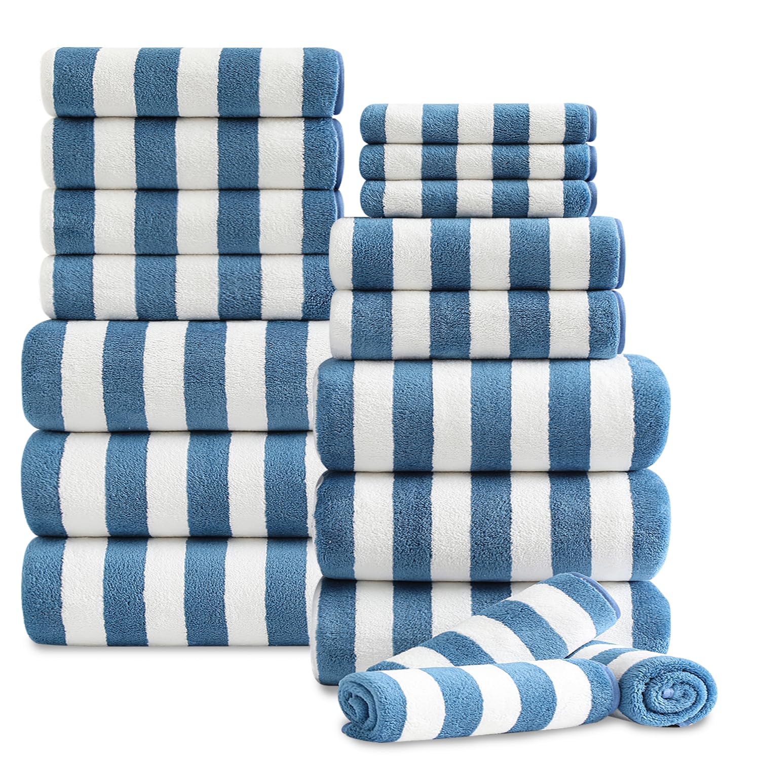 Photo 1 of *****************MISSING TOWELS****************
18 Pcs Navy Cabana Stripe Family Towels Set with Hanging Loop-6 Bath Sheets,6 Hand Towels,6 Washcloths Ultra Soft Bathroom Towel Highly Absorbent Quick Dry Shower Towel for Beach Chair,Spa,Gym,Hotel