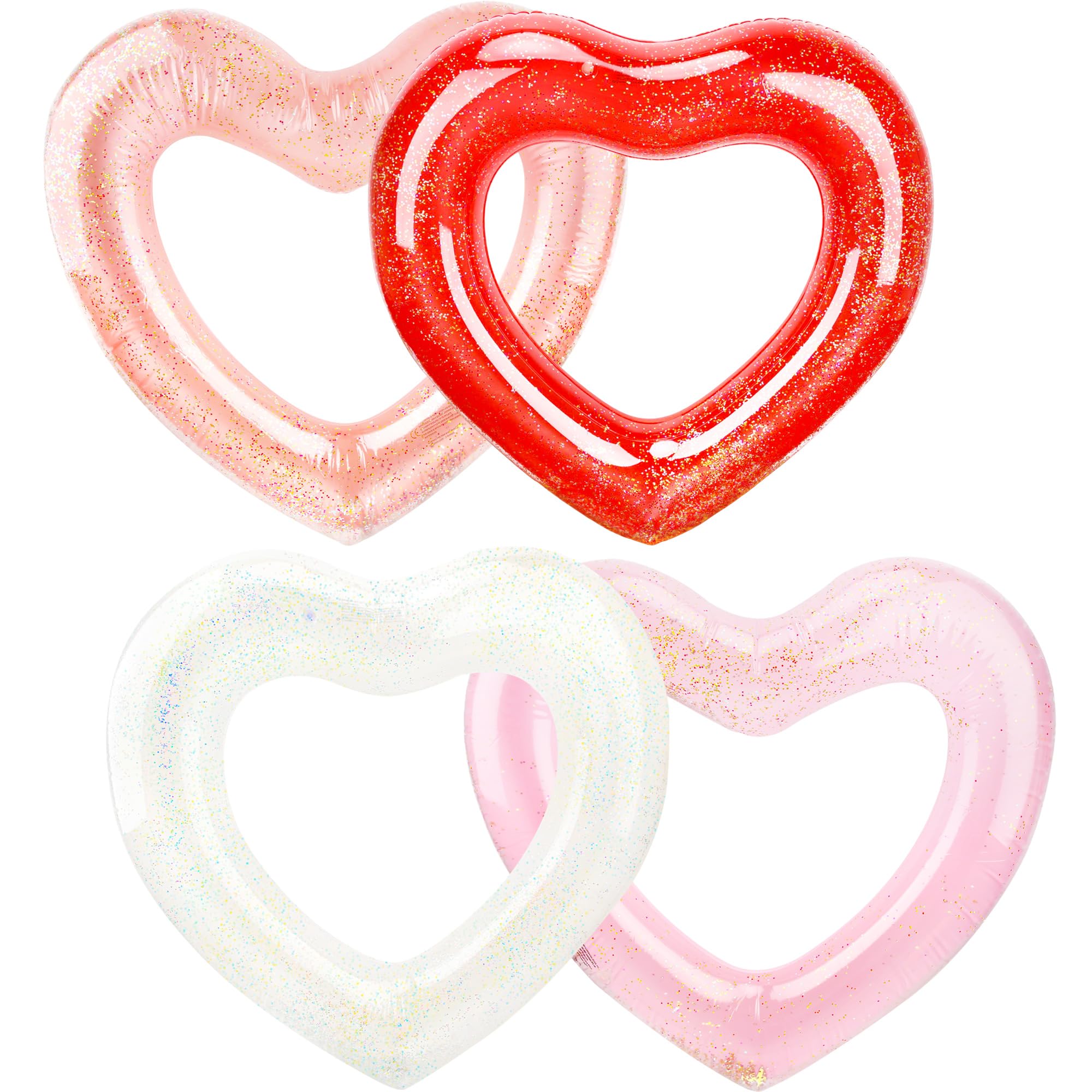 Sonarun 4 Pack Inflatable Swim Rings Float Heart Shaped Swimming Circle Pool Floats for Adults Pool Beach Party Supplies, 47.2 x 39.4 Inch (Rose gold, Deep red, Pink, White)