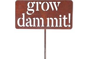 Island Genius Grow Dammit Funny Garden Sign, Unique Outside Gardening Decor Outdoor, Flower Vegetable Garden Accessories, Fun Gardening Gifts for Women Men Mom Gardener Who Love Plants, Alloy Steel