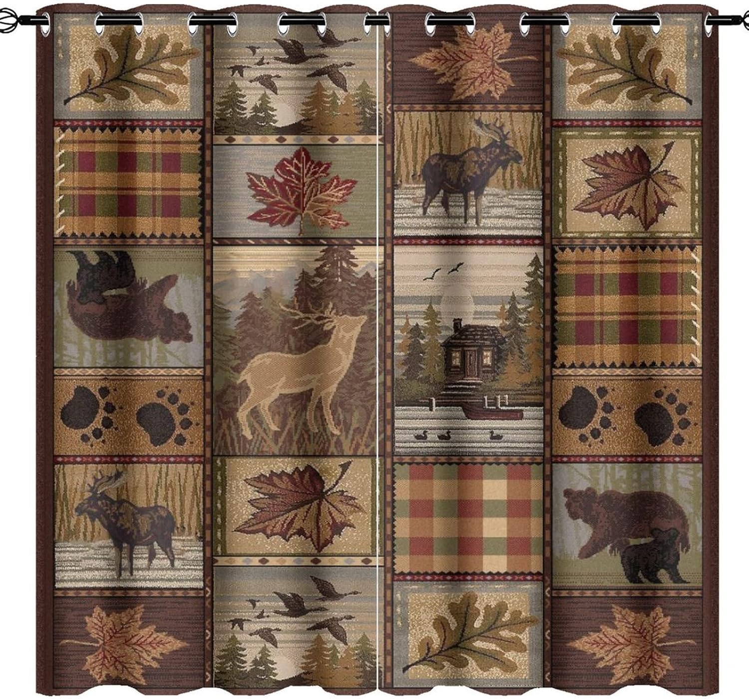 Outdoor Curtains - Kazynee Farmhouse Bear Moose Deer Ultra Soft Premier Blackout Curtains,Country Style Vintage Retro Rustic LodgeThermal Insulated Bedroom Noise Reducing Patio Door Grommet Top,2 Panels 63L x 31.5W