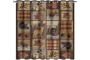 Kazynee Farmhouse Bear Moose Deer Ultra Soft Premier Blackout Curtains,Country Style Vintage Retro Rustic LodgeThermal Insulated Bedroom Noise Reducing Patio Door Grommet Top,2 Panels 63L x 31.5W