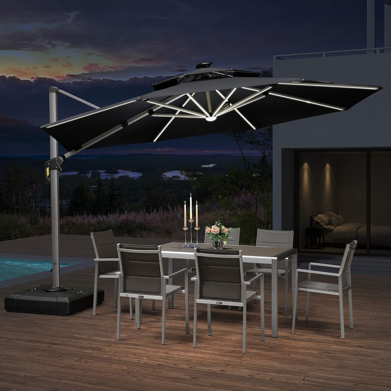Amazon Com Purple Leaf 11ft Solar Powered Led Patio Umbrella Outdoor Round Umbrella Large Cantilever Umbrella With Led Lights Windproof Offset Umbrella Heavy Duty Sun Umbrella For Garden Deck Pool Patio Grey