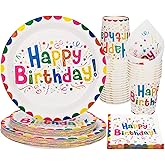 UVTQSSP 100 Pcs Birthday Plates and Cups and Napkins Party Supplies, Happy Birthday Party Paper Plates and Napkins Sets for Kids, Serve for 25 Guests, Colorful Semicircular Edge