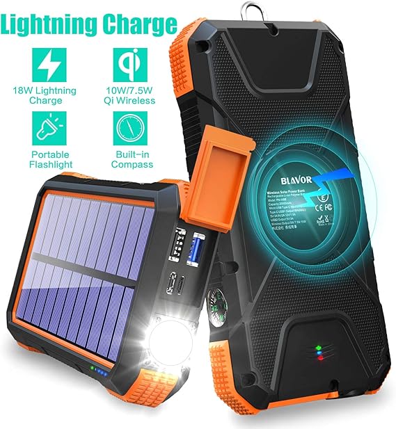 Solar Power Bank 20000mAh 18W QC3.0 PD Fast Charging Portable Outdoor