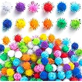 BEIQIYA 200pcs Colorful Pom Pom Balls, 0.59" Sparkly Craft Pom Poms, Soft Fuzzy Pompoms Balls Craft Supplies for Decorations DIY Crafts