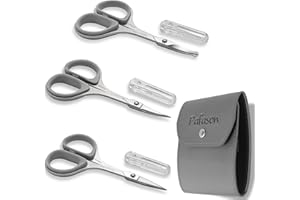 PAFASON Ultra Sharp Beard Scissor Set, High Precision Straight Curved Round Tip Mustache Facial Nose Hair Trimming Tool, Stainless Steel, Safety Case, Premium Leather Pouch