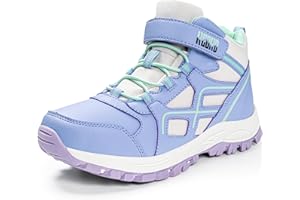 R CORD Kids Hiking Boots Waterproof Girls Hiking Boots Durable TPR Traction Outsole Girls Hiking Shoes Anti-Skid Athletic Hook and Loop Closure Kids Hiking Shoes for Outdoor