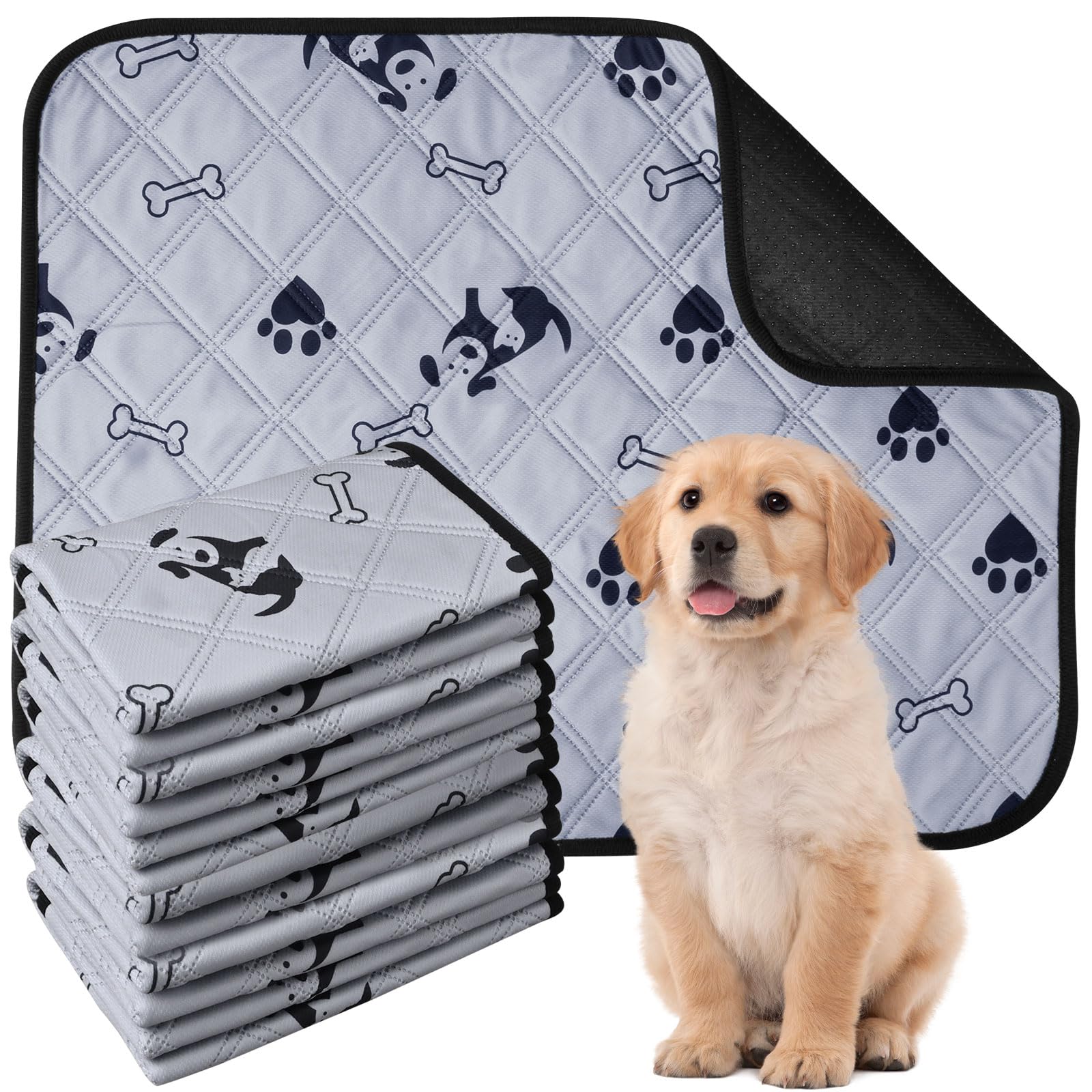 6 Pack Washable Dog Training Pads, Large Reusable Puppy Pee Pads, Quick Dry Pet Potty Training Pads Mat for Dogs, Cats, Rabbits, Grey(40 x 60cm)