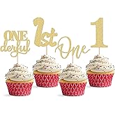 24Pack First Birthday Cupcake Topper - Glitter Gold One Cupcake Picks,1st Birthday Cupcake Decorations Supplies (Gold)