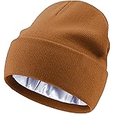 Satin Lined Knit Beanie Hat-100% Cotton Winter Hats for Women Men Silk Lining Soft Slouchy Warm Cuffed Beanies Hat