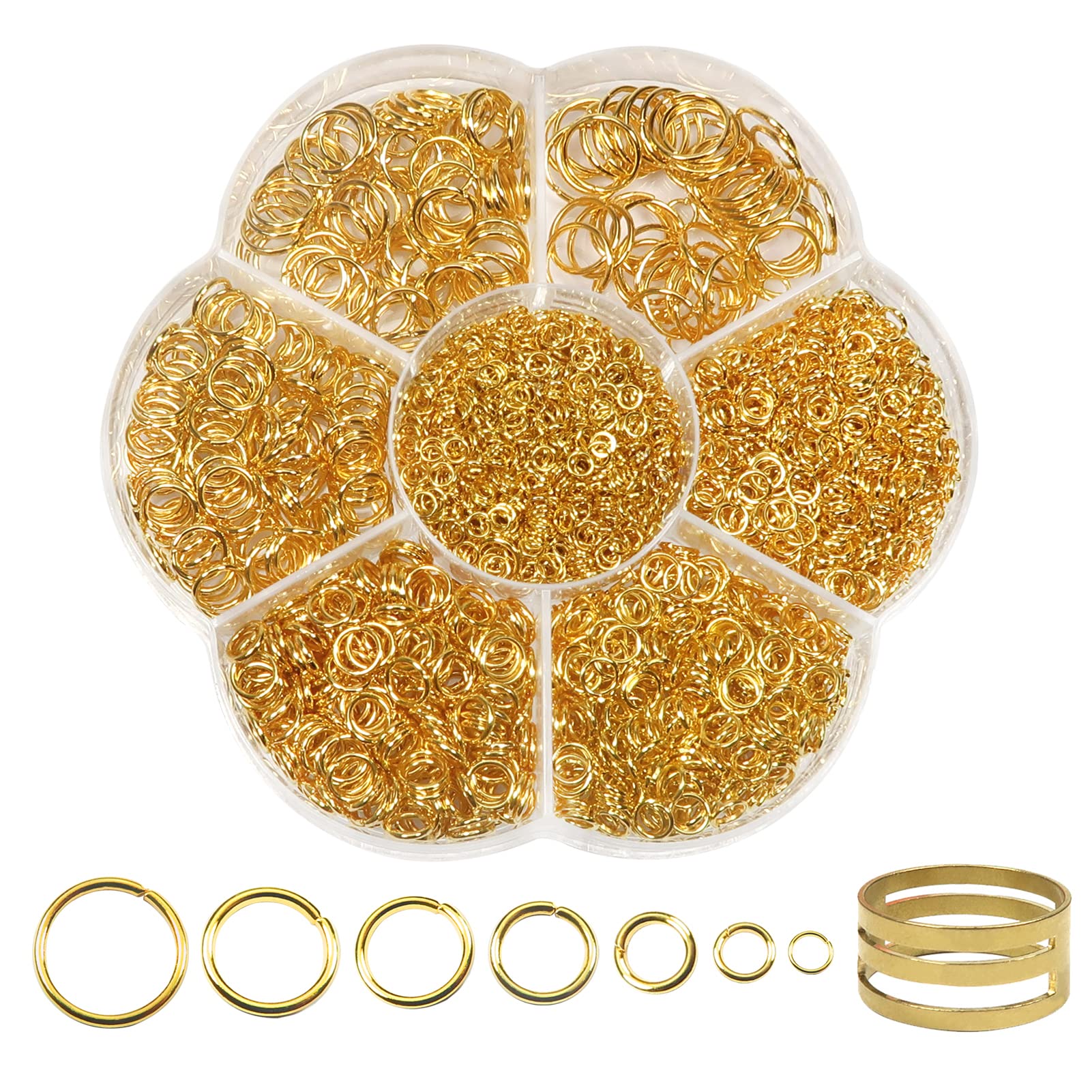 TOAOB 2300 Pieces 3 mm to 10 mm Metal Chain Rings Jump Rings Golden Jump Rings Split Rings with Opener for Necklaces Bracelet DIY Jewellery Making