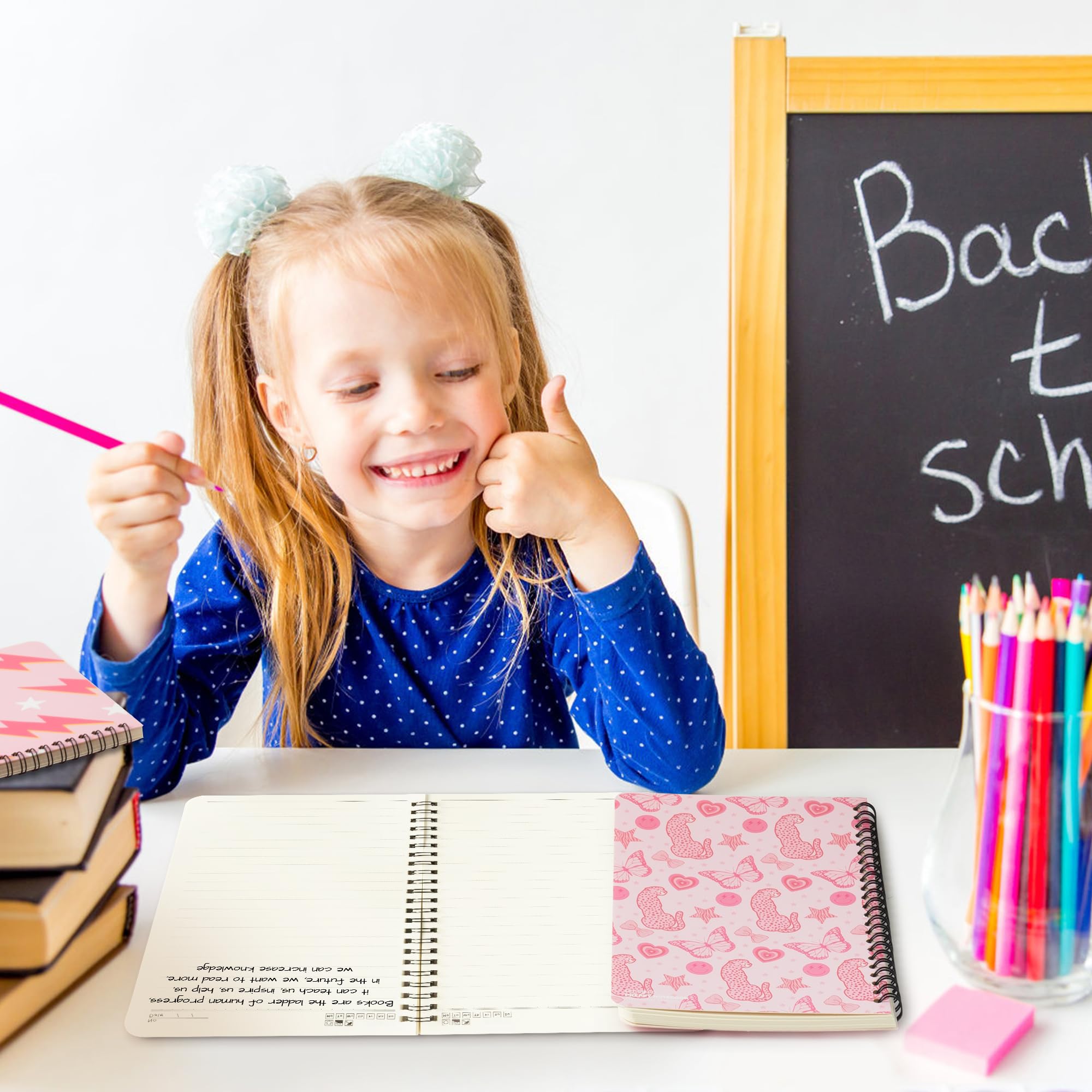 L1rabe 4 A5 Preppy Spiral Notebooks Christmas Gift Y2K Notepads Travel Journal for Kids Teens Cute Pink Smile Hardbound College Ruled Exercise Book for Girl School Office Supplies Winter New Year Gift