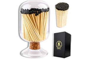 WINECRAFT Includes Matches | Decorative Glass Matches Cloche | Bottle Jar Fireplace Candle Match Holder Gift Set (Black)