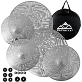 EASTROCK 5 Pieces Low Volume Cymbal Pack with Cymbal Bag and Felts,Silver | Cymbals for Drum Set (14"Hi-hat+16"Crash+18"Crash+20"Ride)