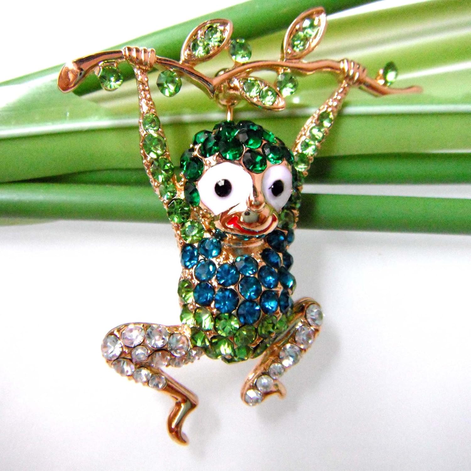 Navachi 18k Gold Plated Green Crystal Monkey Az7307b Brooch Pins - Image 4