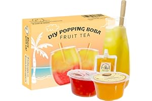 Boba Cuppa Bursting Boba Mango and Strawberry Popping Kit, DIY at home, Tropical Flavour, Popping Balls, Perfect for Bubble Tea Party Drink. Boba Ball, syrup and Boba Straws