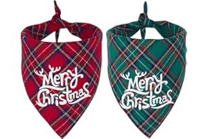 PTDECOR 2 Pack Dog Bandana Christmas Red Green Plaid Dog Scarf Triangle Bibs Kerchief Dog Christmas Accessories Christmas Bandanas for Small Medium Large Dogs Pets (Style 2)