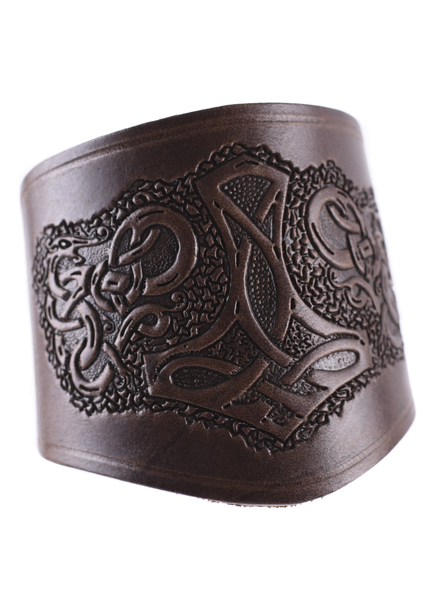 Leather arm protectors with Thor's hammer, short, bracelet, LARP, Viking, medieval, brown
