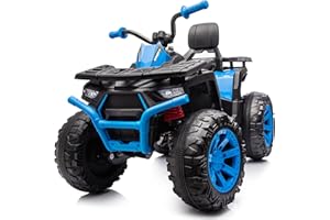 Hikiddo Kids ATV 4 Wheeler, 24V 4WD Electric ATV Ride On Toy for Big Kid w/ 2-Seater, 4x200W Motor, 5.6Mph Max Speed - Blue