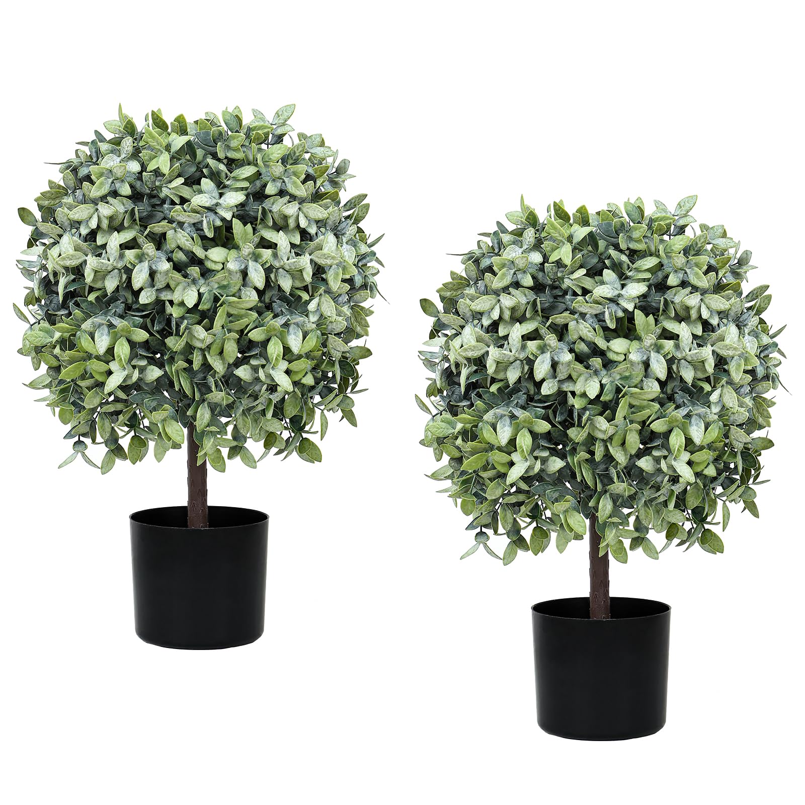 Photo 1 of (USED/FAIR) UNADRA Topiary Trees Artificial Outdoor for Front Porch Set of 2 Faux Shrub Plants (23" T,13" D) - Fake Boxwood Ball Shrubs Potted for Home Decor (2 Color-Mix)