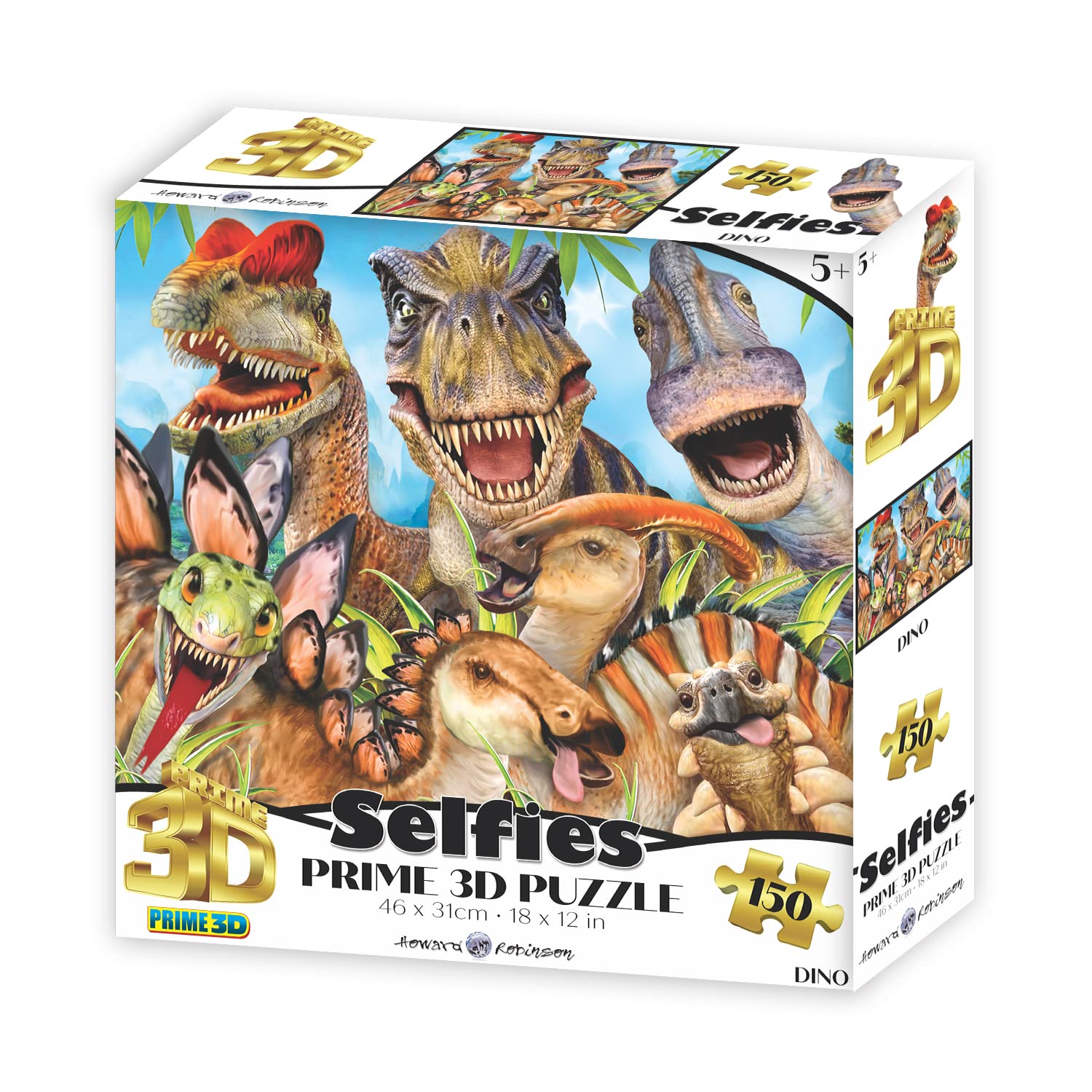 PRIME 3D , Howard Robinson - Dinosaur Selfie , 3D Lenticular Jigsaw Puzzle , 46cm x 31cm - 150 pcs , Games & Puzzles , Ages 5+