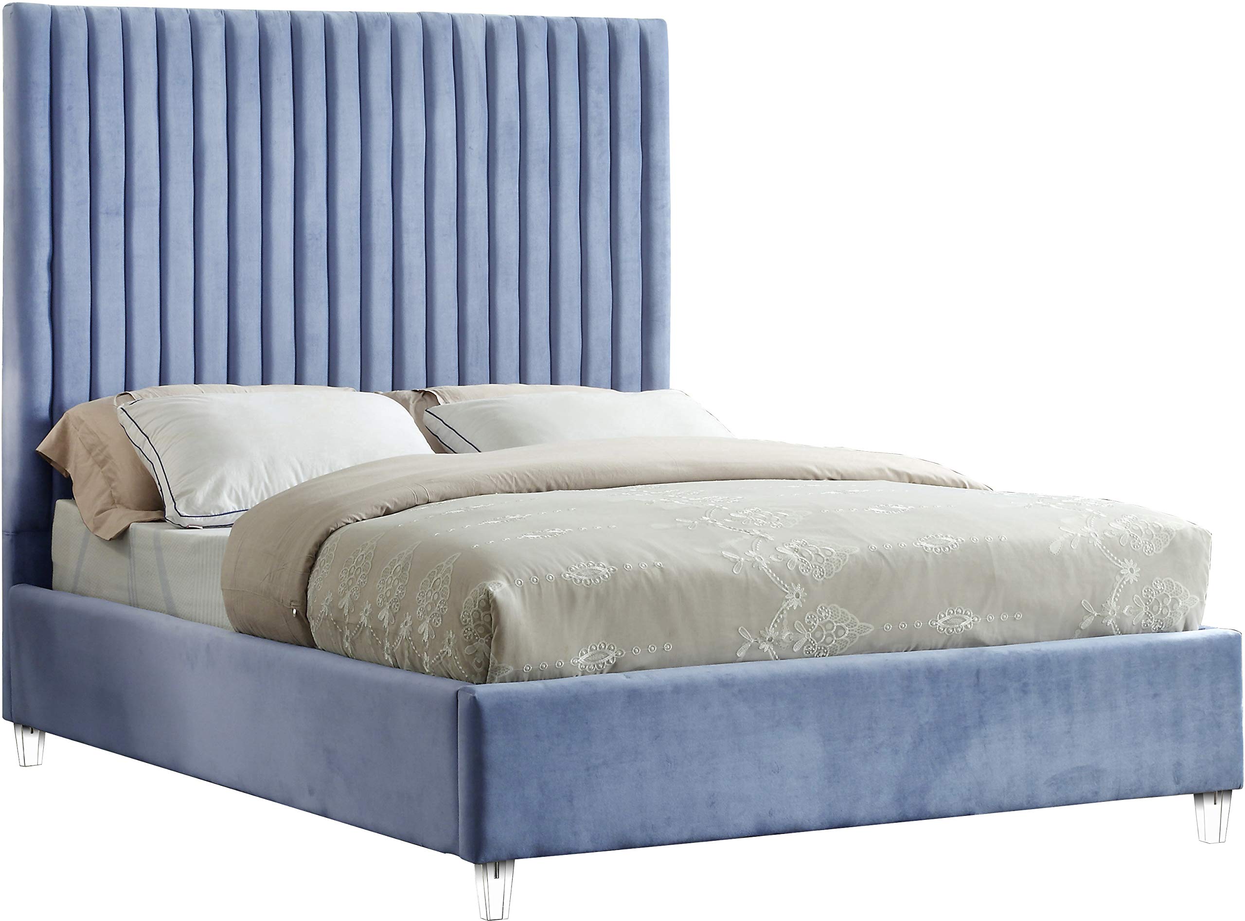 Meridian Furniture Candace Collection Modern | Contemporary Velvet Upholstered Bed with Deep Channel