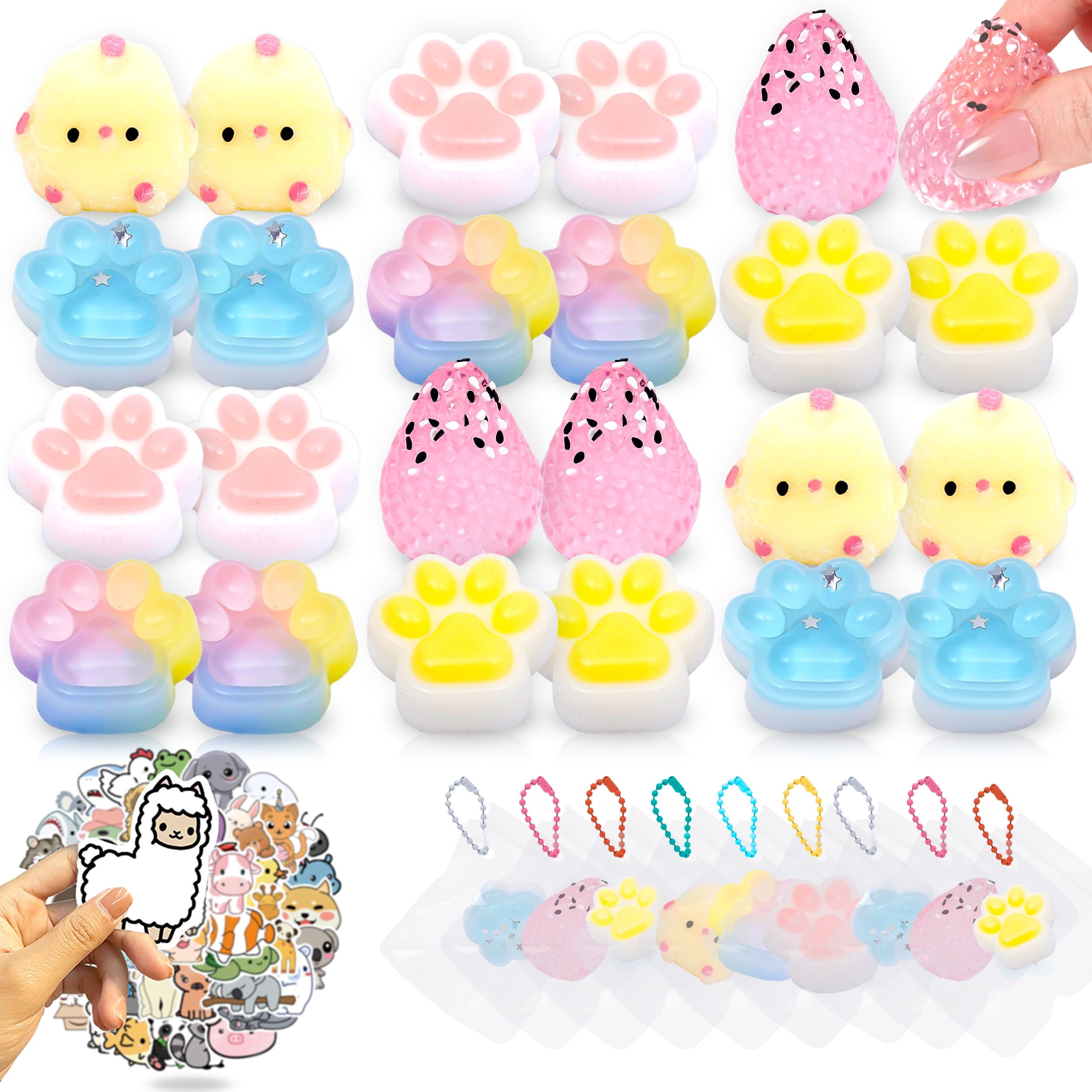 Taba Squishy Pack – 24 Pack Taba Squishies with 50 Stickers, Easter Squishy Toys Party Favors for Kids 4-8 8-12, Treasure Box Toys fidgets for Classroom ,Easter Basket Stuffers ,Goodie Bags Stuffers