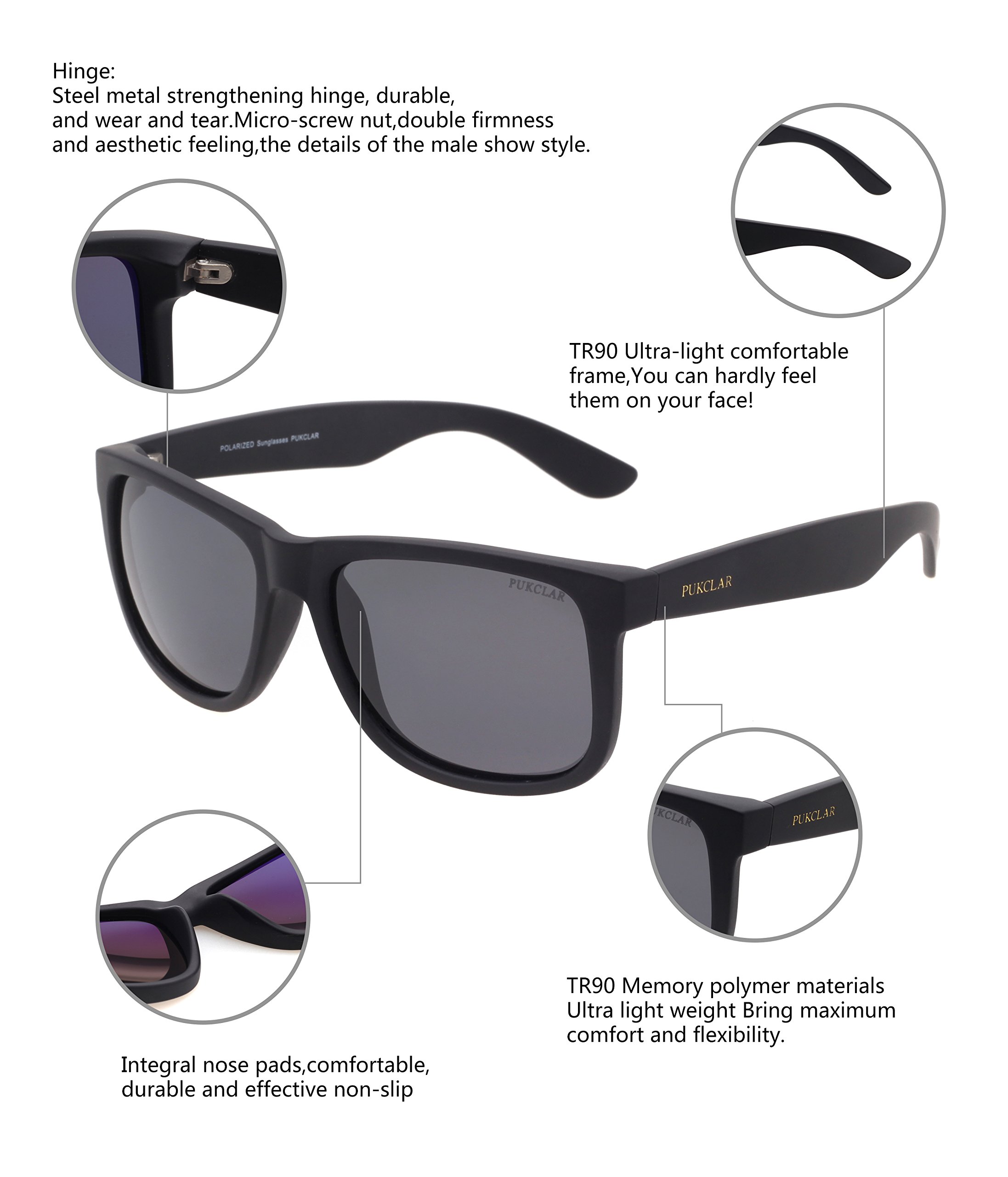 PUKCLAR Retro Polarized Wayfarer Sunglasses Classic UV400 Protection Sunglasses for Men Women Ultra Light pk1004