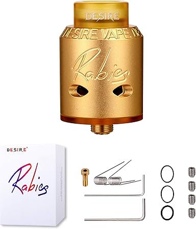 Amazon 電子タバコ Desire Rabies Rda クローン 爆煙系アトマイザー Peiワイドドリップチップ Vape 24mm 極煙rda 爆煙 直ドリ Wolfteet リキッド ニコチンなし 金色 Wolfteeth アトマイザー