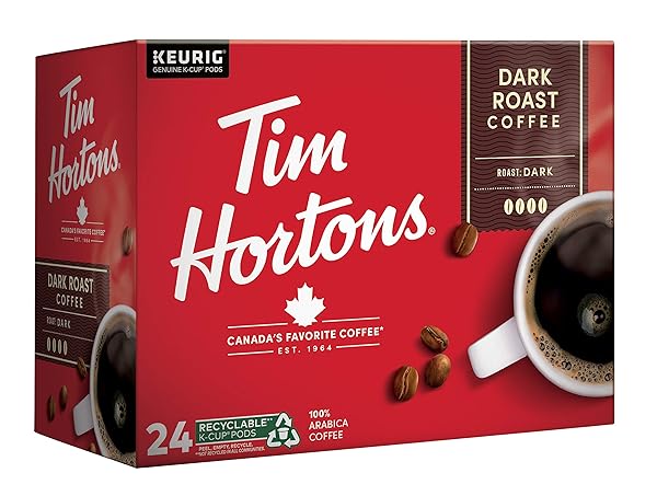 TIM HORTONS DARK ROAST COFFEE, SINGLE-SERVE K-CUP PODS COMPATIBLE WITH KEURIG BREWERS, 24CT K-CUPS