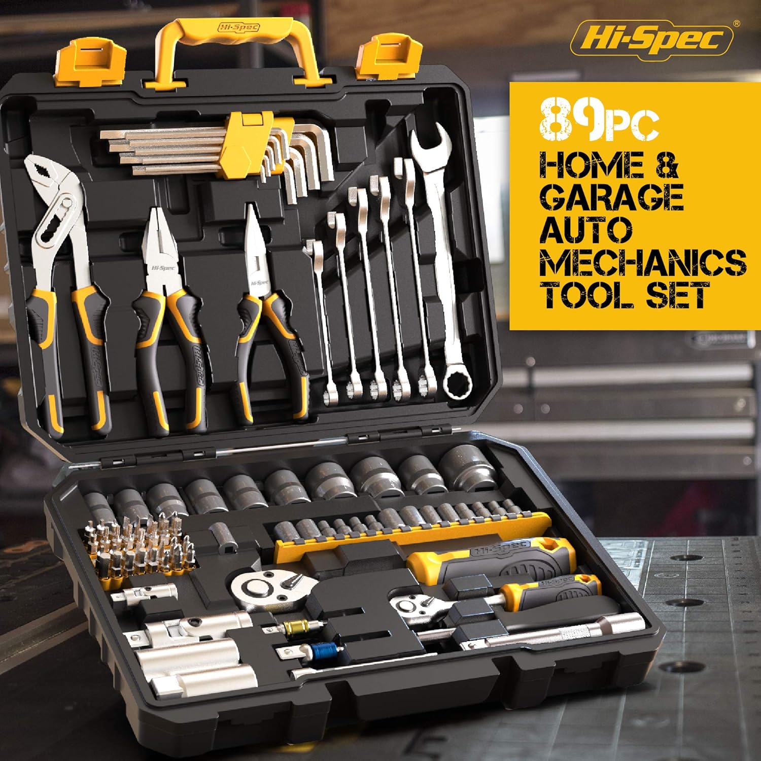 Hi-Spec 89 Pc Mechanic Tool Set including Motorcycle and Car Tools. Includes Hand Tool Kit, Screwdriver and Socket Set - Image 3
