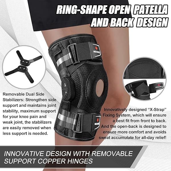NEENCA PROFESSIONAL KNEE BRACE FOR KNEE PAIN, HINGED KNEE SUPPORT WITH PATENTED X-STRAP FIXING SYSTEM, MEDICAL FOR PAIN RELIEF, ARTHRITIS, MENISCUS TEAR, ACL, PCL, MCL, RUNNER, SPORT