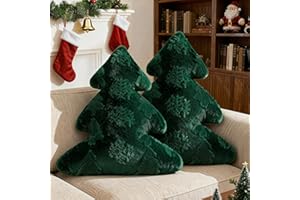 Lanpn Christmas Tree Pillows Set of 2, Snowflake & Tree Christmas Decoration Winter Soft Cute 3D Shaped Xmas Tree Throw Cushion for Sofa Bedroom Xmas Decor (18x16 inch, Green)
