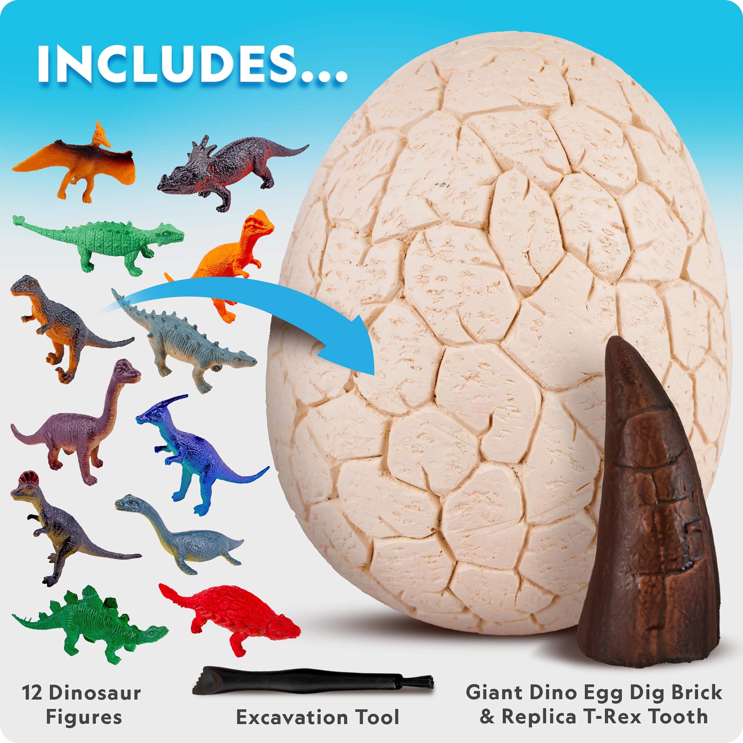 NATIONAL GEOGRAPHIC Jumbo Dinosaur Egg Dig Kit - Dig Out 12 Dino Figures & Replica T. Rex Tooth from Giant 6