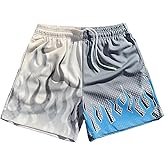 BOOMLEMON Men's Basketball Shorts Casual Workout Athletic Shorts Mesh Flame Graphic Print Running Short Pants