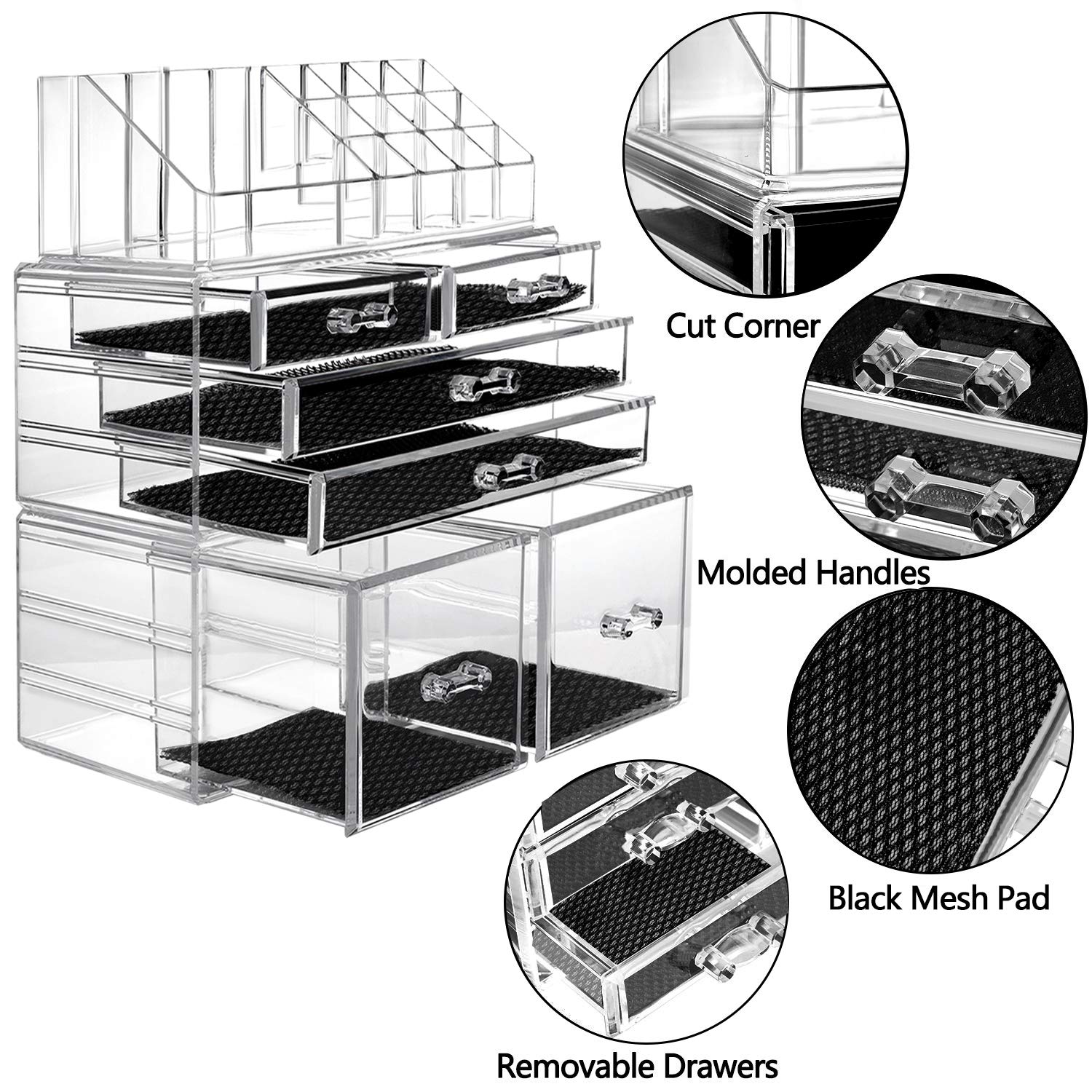 hblife Makeup Organizer 3 Pieces Acrylic Cosmetic Storage Drawers and Jewelry Display Box, Clear: Beauty
