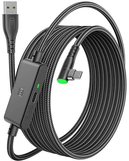 INIU Link Cable 5m with Separate Charging Port, VR Cable for Meta Oculus Quest 3s Quest 3 2 1 Quest Pro, Pico 4, PC VR Headset Steam VR Accesorios, High Speed USB 3.0 Data Transfer USB C Cable
