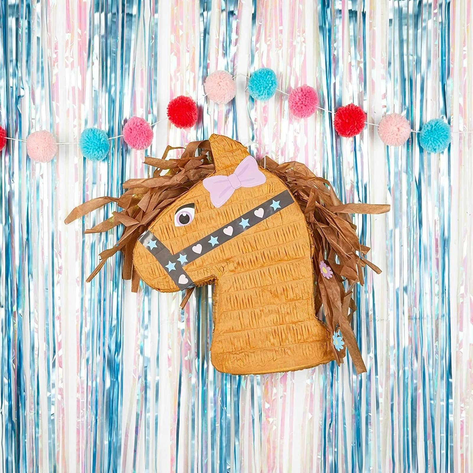 BLUE PANDA Horse Pinata - Small 12 x 16 x 3 in Brown & Pink Paper - Farm & Western Pinata for Horse Party & Pony Birthday Decorations