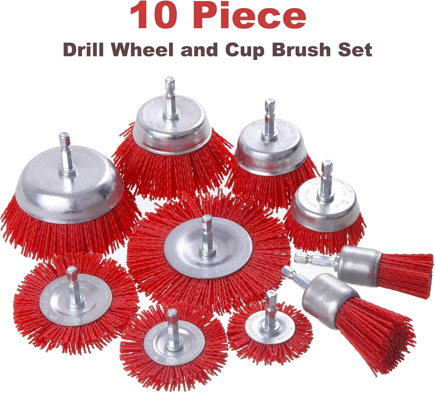Rocaris 10 Pack Nylon Filament Abrasive Wire Brush Wheel & Cup Brush Set with 1/4 Inch Hex Shank, for Removal of Rust/Corrosion/Paint - Reduced Wire Breakage: Home Improvement