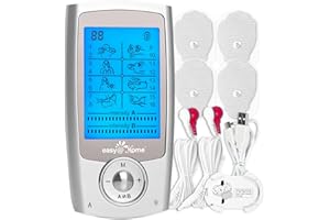 Easy@Home Rechargeable TENS Unit + EMS Muscle Stimulator, Dual Independent Channels With 20 Intensity Levels, 8 EMS or TENS M