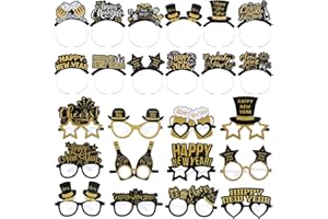 Harrycle 48 Pcs Happy New Year Party Favor 2026 Eyeglasses Headband Tiara Black Gold New Year Eve Party Supplies Decoration(Classic Style)