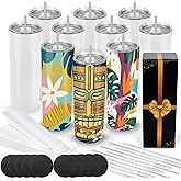 Joyclub Sublimation Tumblers Blanks 20 oz 10 Pack Skinny Straight Tumblers Bulk Stainless Steel Insulated Sublimation Cups with Lid and Straw, Gift Box