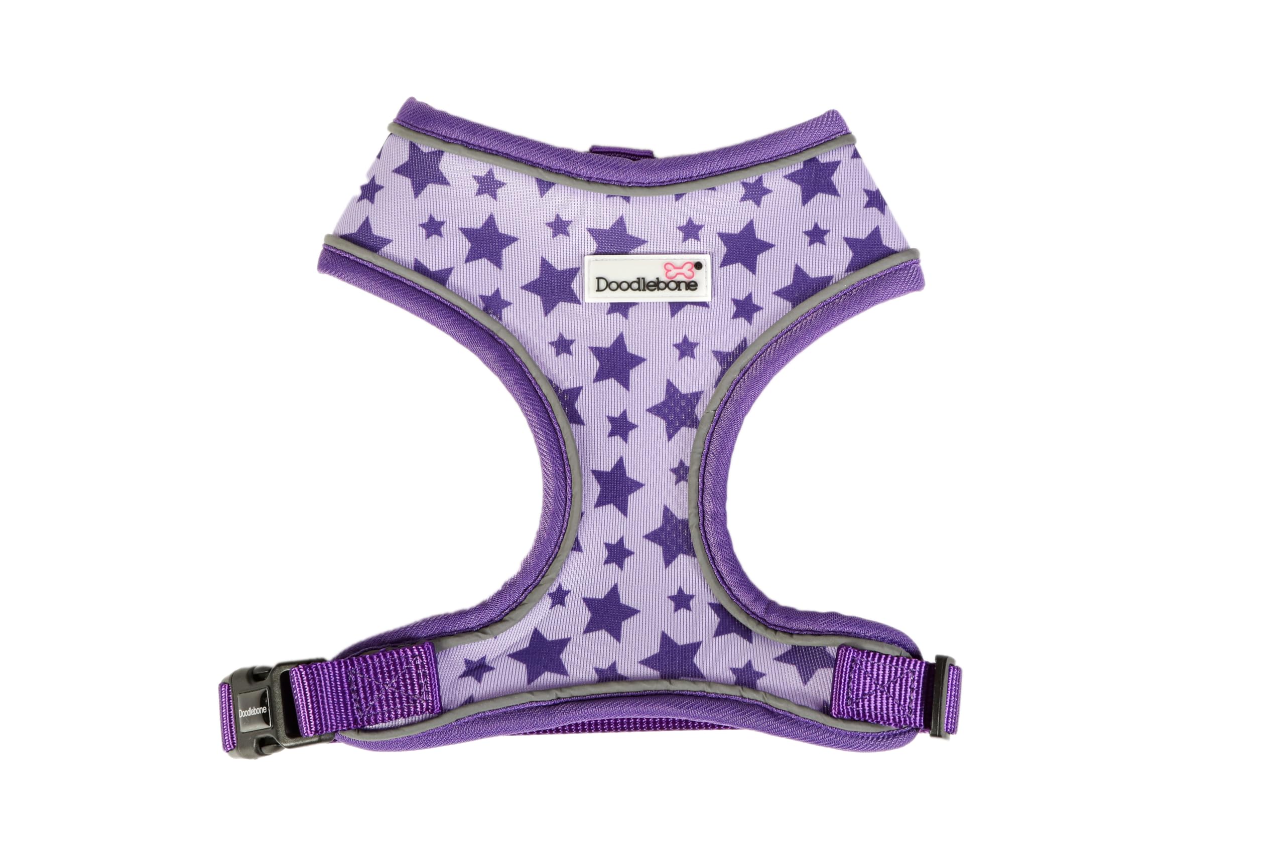 Doodlebone - Airmesh Dog Harness - Breathable Over Head Harness with Adjustable Chest Strap, Reflective Piping & Machine Washable Design - Size 4-5, 65-95cm - Violet Stars — image 1
